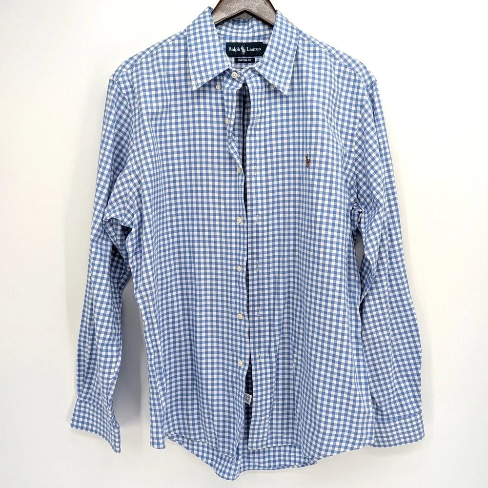 Ralph Lauren Gingham Button Down Shirt Blue White‎ Custom Fit Large Hong Kong